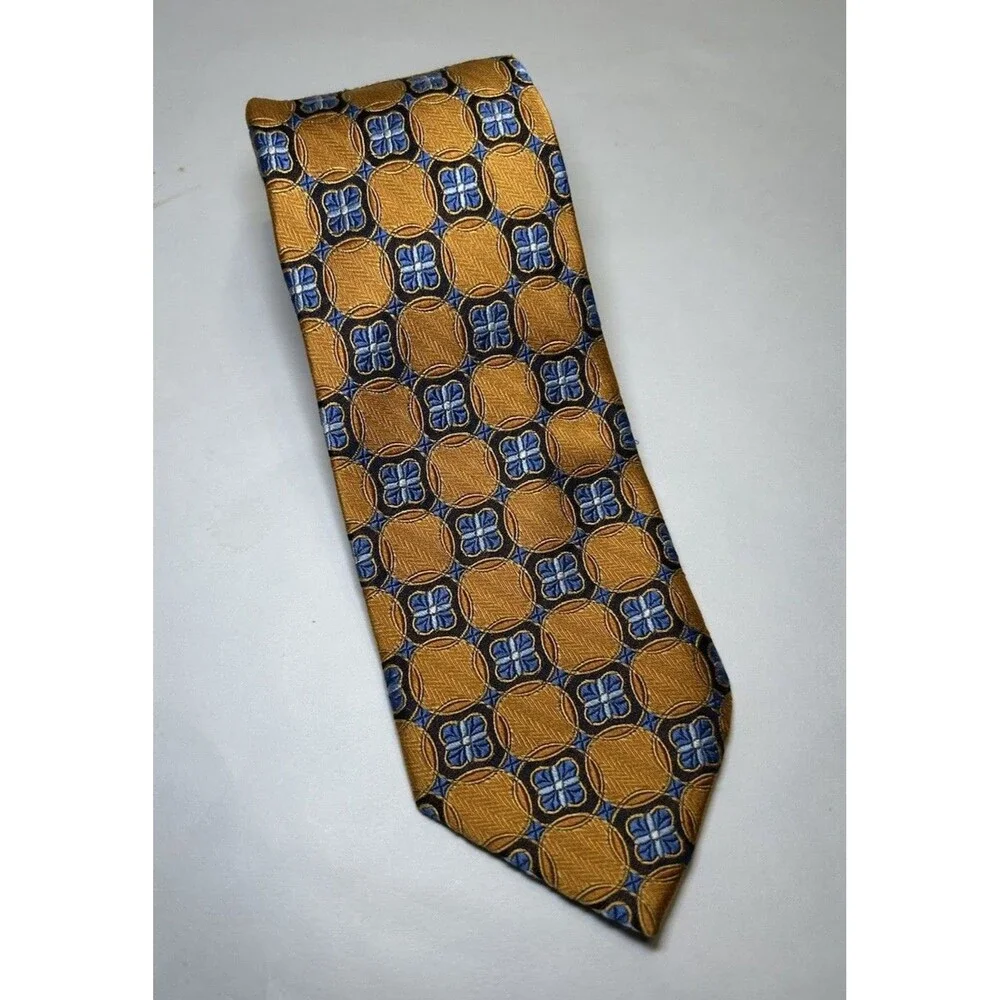 Forsyth Men’s Hand Sewn 100% Silk Geometric Neck Tie Orange/Blue